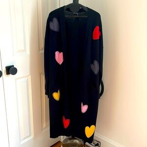 Charlie B Long Black Heart Cardigan NEW No Tags